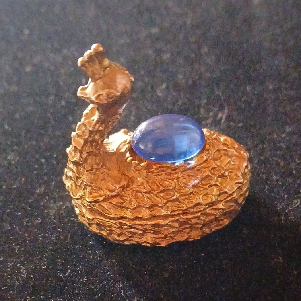 Gold Tone Peacock Trinket Box with Blue Gem